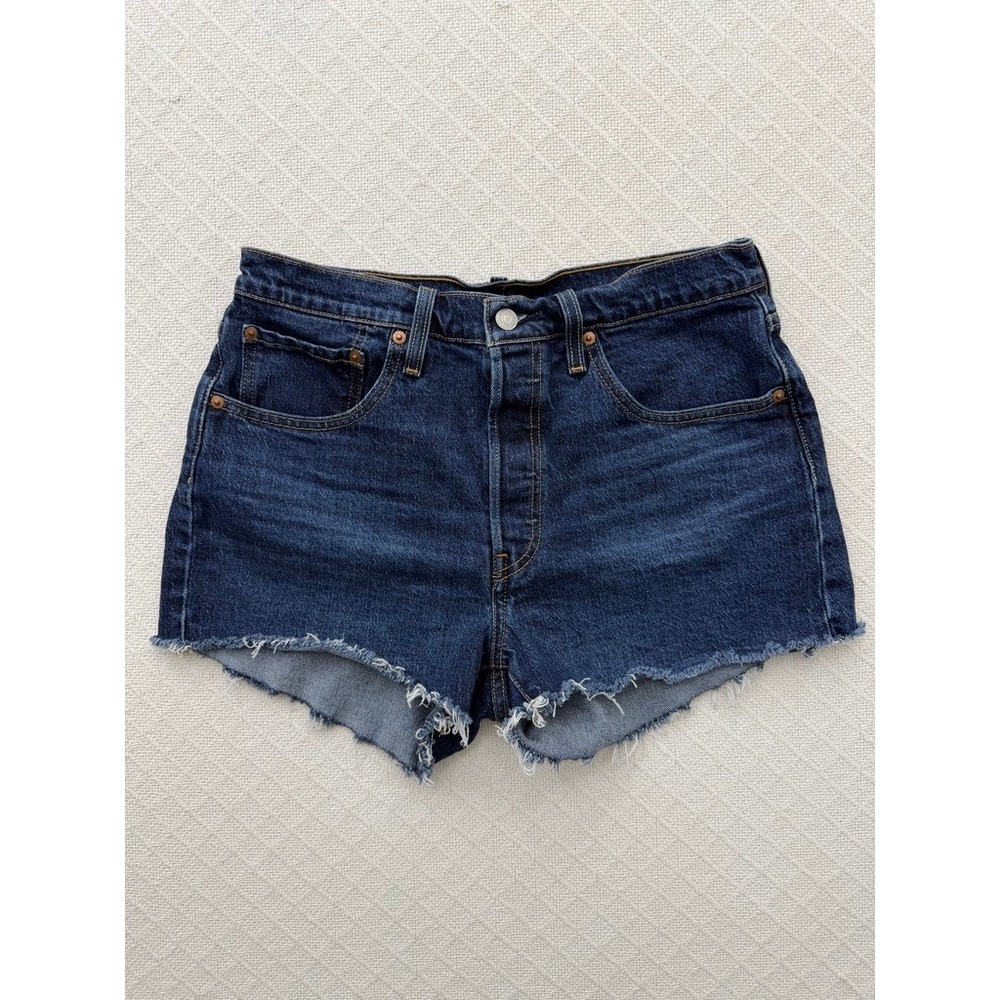 Levis 501 Original High Rise Dark Wash Cut Off Denim Shorts Button Fly W30